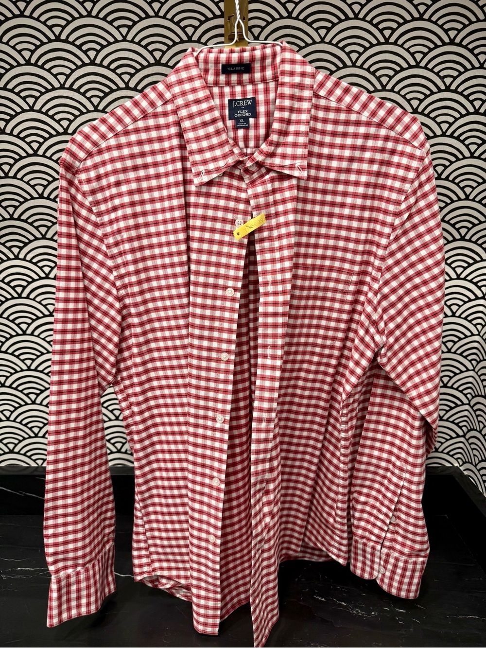 J. Crew Red and White Oxford Button-Down Shirt